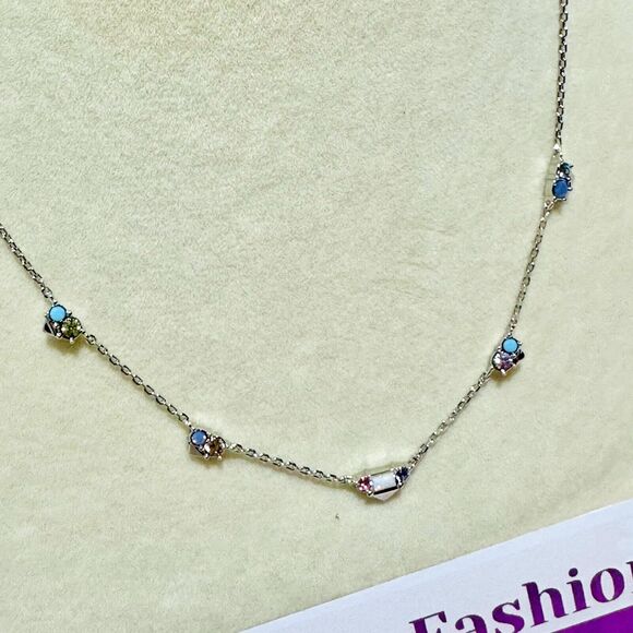 Kendra Scott Necklace Women's Silver Pastel Crystal Adjustable Chain 19" NWT $75 - Picture 4 of 10